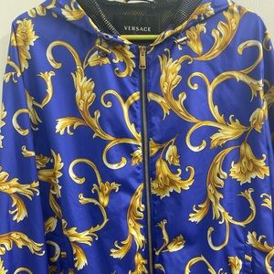 Versace Men's Blue Gold BAROQUE Hooded Bomber